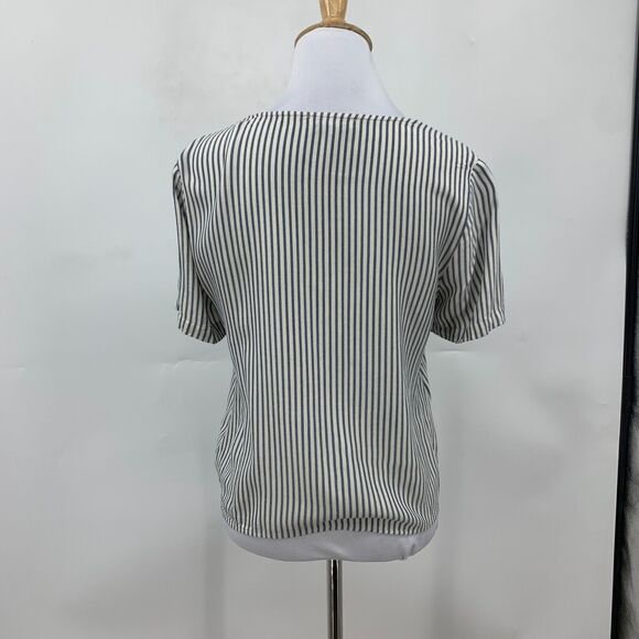 Madewell Novel Tie Front Shirt Womens XS Extra Small Stripe V Neck Short Sleeve - Picture 3 of 14